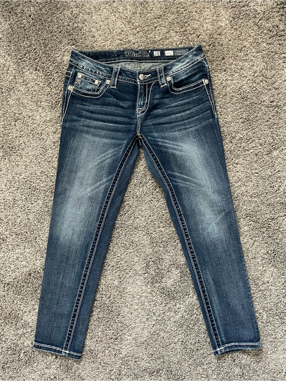 Miss Me Dark Blue Skinny Jeans with Embroidered Pockets - Picture 2 of 5